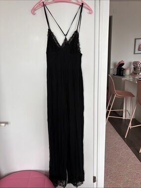 Victoria’s Secret modal Black Lace-Trim Spaghetti Strap Jumpsuit